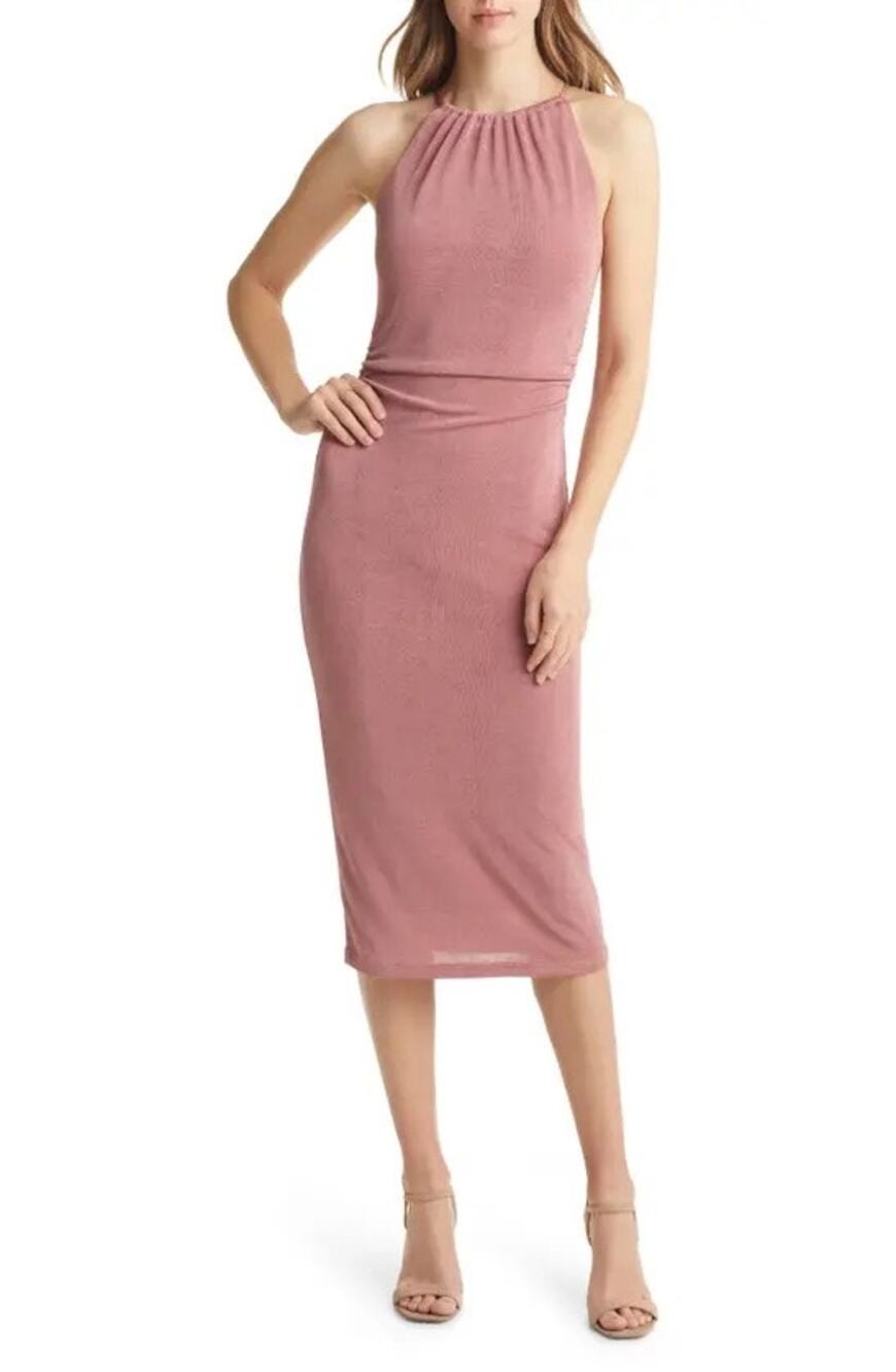 Vici Pink Sleeveless Ruched Cutout Cami Camisole Midi Bodycon Tank Dress Size M